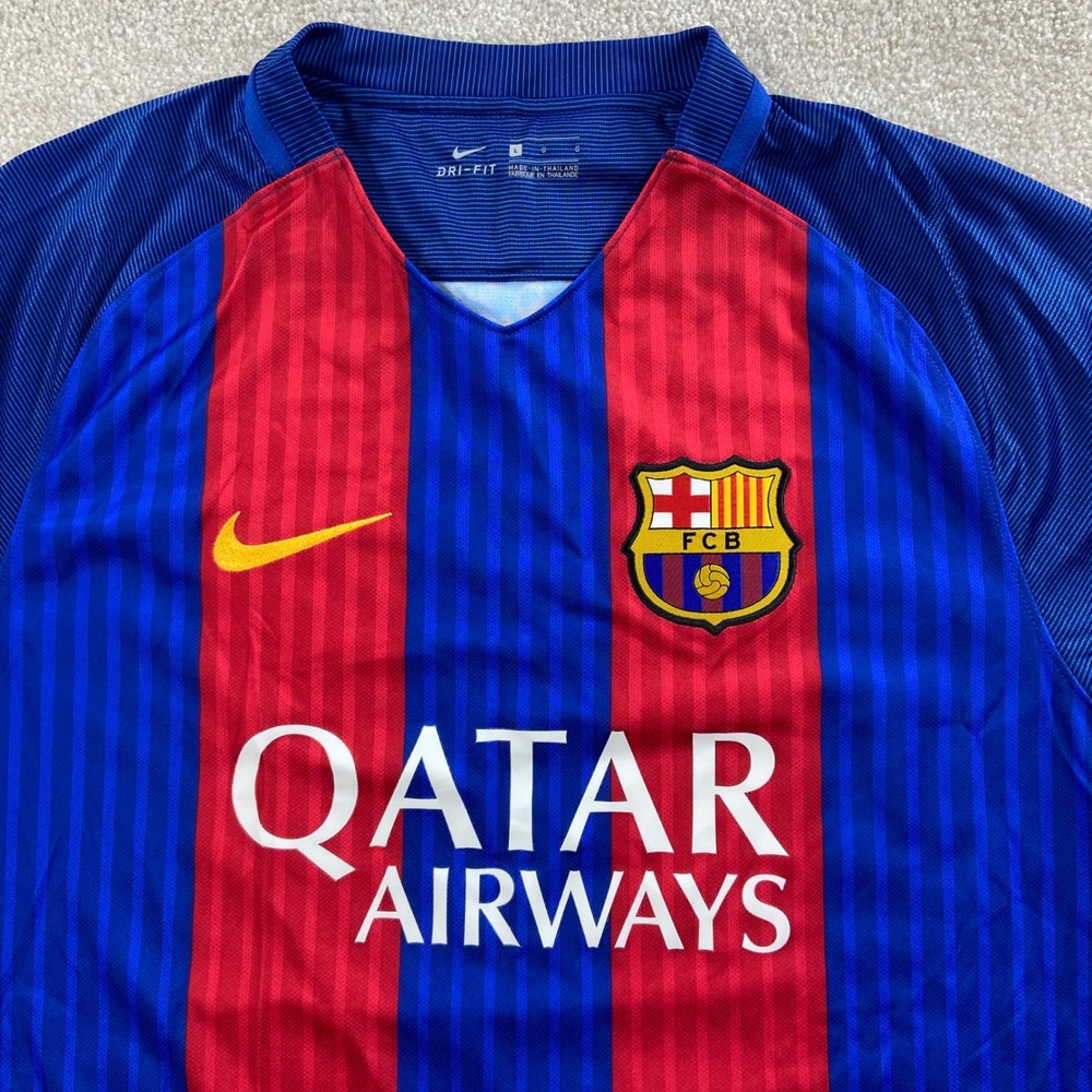 Nike FC Barcelona Jersey Men Large Blue Red 2016-17 Home Qatar Airways